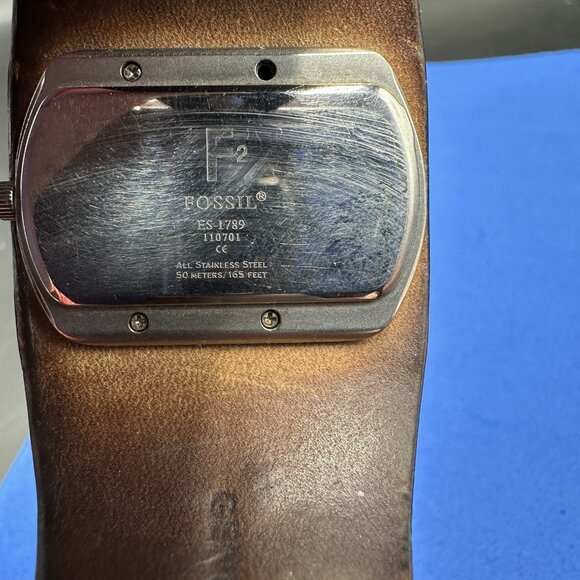 Vintage Fossil Womens Watch Wide Stainless Steel Cuff Leather Band 90’s Bracelet - Picture 6 of 15